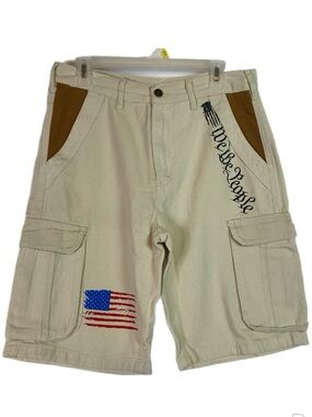 “We the People” Scripted Cargo Shorts Tan Men S 32waist